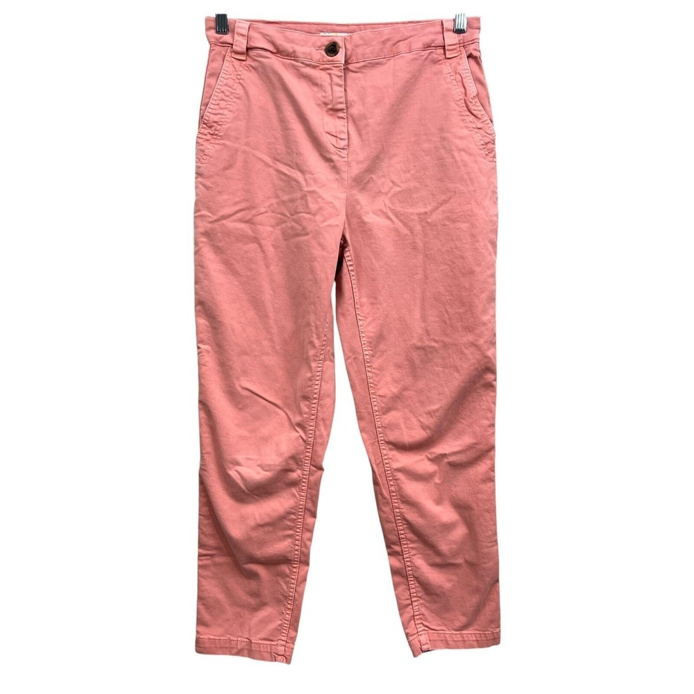 Boden Womens Jeans Tapered Stretch Slash Pockets Hi Rise Zip Pink Salmon Sz 6L*